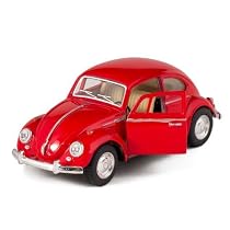 Red 1967 Classic Die Cast Volkwagen Beetle Toy with Pull Back Action
