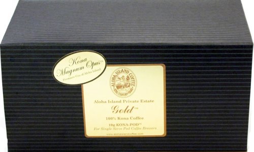 Aloha Island Coffee KONA-PODS - Gold, Premiere Kona Magnum Opus, 10 Gr 100% Pure Kona... by Aloha Island