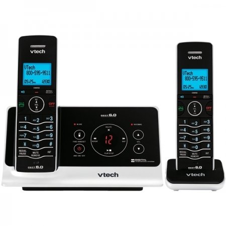 Vtech DECT 6.0 Black/White Expandable 2-Handset Cordless Phone System with Digital Answering Device and Caller ID (LS6225-2)