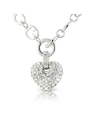 Xmas Present Chunky Heart Necklace Pendant with Hoop Heart Earrings White Gold Plated Silver Tone (Gift Box Included)