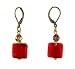 Earrings - E292 - Murano Style Glass - Square ~ Red and Brown