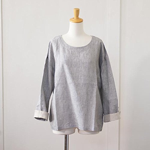 (サンバレー) SUNVALLEY ストライプ柄後ろ開き長袖プルオーバー M ブルーストライプ（SO1）