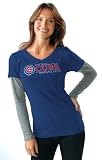 MLB Women's Chicago Cubs Long Sleeve Double Layered V Neck Tee (Royal, Large)