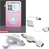 Pink Cover Skin Silicone Case for Apple Ipod Video 30g + White Car Charger for Apple Ipod Video + White Data Cable for Apple Ipod Video