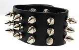 3 Rows of Spike Shaped Studs Leather Wrist Band Bracelet