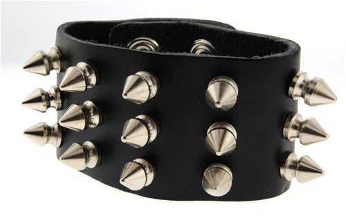 3 Rows of Spike Shaped Studs Leather Wrist Band Bracelet