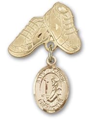 Gold Filled Baby Badge with St. Dominic de Guzman Charm and Baby Boots Pin