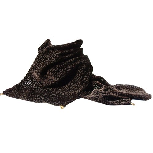 PlanetScarf's Chocolate Swirls Scarf in Burnout Velvet Finished with Charms