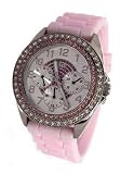 GUESS Womens Pink Crystal Bezel Watch