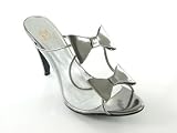 Clear & Pewter Reese D2 by Dikuza Women's Clear with Metallic Patent Slide Party Prom Pageant Evening Bridesmaid Shoes Sandal