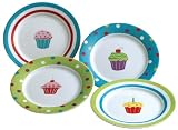 Tag Party Appetizer Plates, Cupcake Design, Assorted Colors, Set of 4
