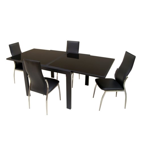5-Piece Black Majestic Dining Table Set w/ Black Dining Chairs