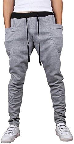 Summer River Men's Casual Slim Fit Jogging Harem Pants Drop Crotch Sports Trousers PT005 (X-Large, LIGHT GRAY)