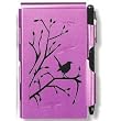 Wellspring Flip Notes Metal Note Case with Mini Pen and Notepad, Purple with Bird