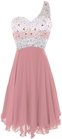 Melantha One Shoulder Bridesmaid Dresses Short Prom Dress Beadings Size 24W Blush