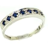 Solid English Sterling Silver Ladies Natural Sapphire Eternity Band Ring - Finger Sizes 5 to 12 Available