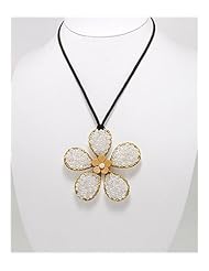 Flower Artificial Suede Leather Simulate Pearl Necklace In Brass