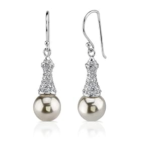 Lustrous Allure: Sterling Silver Bridal Style Fishhook Faux Pearls and CZ Diamonds Earrings