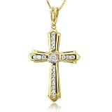 10k Yellow Gold Cross Diamond Pendant Necklace (HI, I, 0.25 carat)
