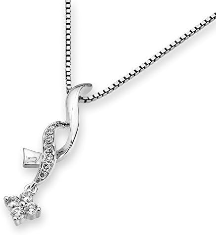 18K/750 White Gold Dangling Ribbon Diamond Pendant W/Silver Chain (0.14ct,G-H Color,SI1-SI2 Clarity)