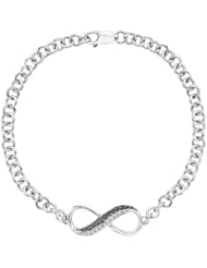 10K White Gold, Infinity Black and White Diamond Tennis Bracelet (0.15 cttw)