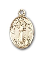 14kt Solid Gold Pendant Saint St. Francis of Assisi Medal 1/2 x 1/4 Inches Animals/Catholic Action-9036- Comes with a Black velvet Box