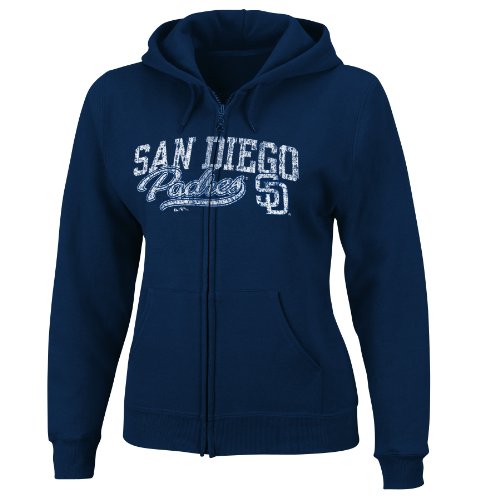 MLB Women's San Diego Padres The Beauty Long Sleeve Fullzip Fleece Hoodie (Athletic Navy, X-Large)