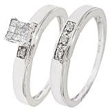 1/4 Carat T.W. Round, Princess Cut Diamond Engagement Ring and Women's Wedding Band Set 14K White Gold - Size 7