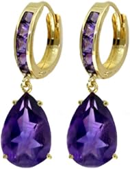 14k Gold Hoop Huggie Earrings with Genuine Dangling Amethysts