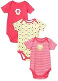 Lamaze Baby-Girls Newborn 3 Pack Flower Frog Bodysuits, Pink/Green, 3-6 Months