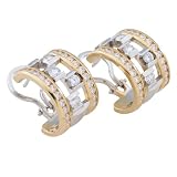 18K Two Tone Gold 1 1/2 ct. Machine Set Diamond Hoop Earrings (F-G Color, VS Clarity)