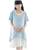 【TPGROWIN】 マタニティ ウェア ワンピース ドレス カジュアル エレガント 外出着 妊婦服 Aライン 森ガール デート 全3色 (XL, ブルー)