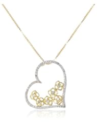 Sterling Silver Flower-Heart Diamond Pendant Necklace, 18"