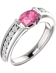 10K White Gold 7.00x5.00mm Oval Cut Chatham Created Pink Sapphire and Diamond Ring -- LIFETIME WARRANTY