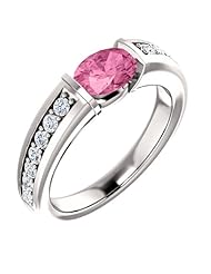 Platinum 7.00x5.00mm Oval Cut Chatham Created Pink Sapphire and Diamond Ring -- LIFETIME WARRANTY