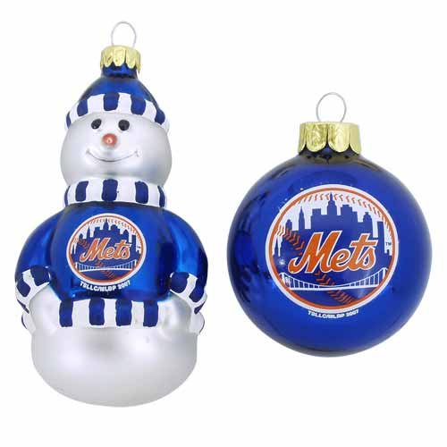 MLB New York Mets Snowman and Ball Mini Blown Glass Ornaments