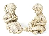 Set of 2 Inspirational Statuary Children with Animals Outdoor Garden Figures 9