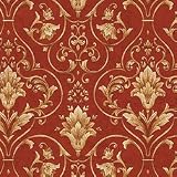 Red/Beige Architectural Damask Wallpaper