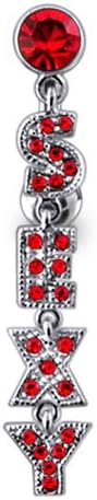 Red Gem Dangling "" Word 925 Sterling Silver Belly-Navel Ring Body jewelry