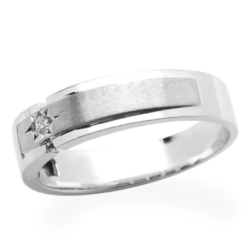 14K White Gold Diamond Wedding Band For Men Shiny Single Diamond Ring (0.03ctw GH, SI2)
