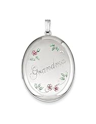Sterling Silver Grandma W/ Enamel Flowers 34mm Oval Locket