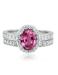 Natural Pink Sapphire Diamond Engagement Wedding Ring Bridal Set in Platinum... by My Love Wedding Ring