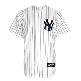 MLB Youth New York Yankees A.J. Burnett White/Navy Pinstrps Home Short Sleeve 6 Button Synthetic Replica Baseball Jersey Spring 2011  (White/Navy Pinstrps, Small)