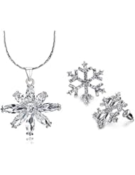 Pugster Cubic Zirconia Cz Petal Flower Pendant Necklace Clear Swarovski Crystal Stud Earrings Set