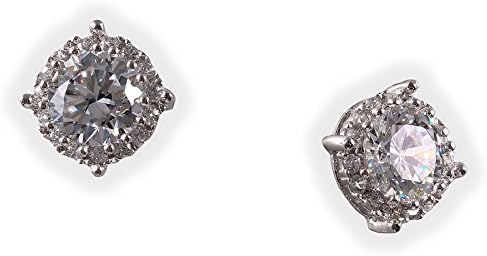 .925 Sterling Silver Halo CZ Stud Earrings Silver Tone