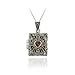 Sterling Silver Marcasite & Genuine Garnet Heart Book Locket Pendant