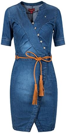 Shanmou Women's Summer Cool Ice Slim Denmim Dress(Blue,M)