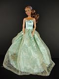 Light Green Gown with Gold and Flower Trim on the Lace Made to Fit the Barbie Doll