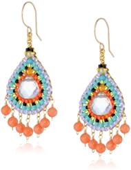 Miguel Ases Pink Coral and Multi-Color Dangle Drop Earrings