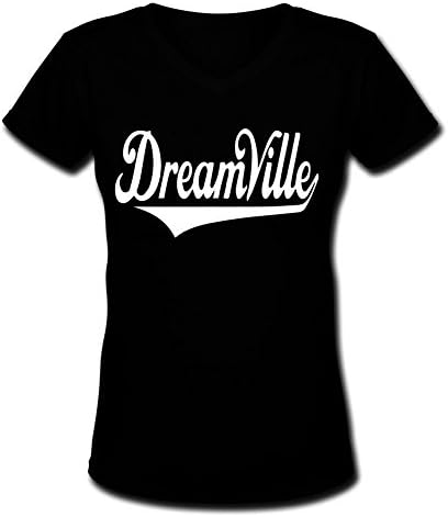 BTshop Womens V-Neck T-Shirt Dreamville A0124 Black Short Sleeve